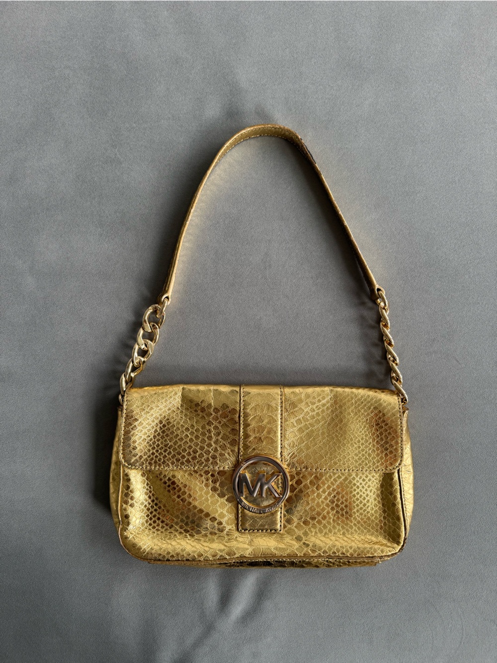 Michael Kors Metallic Gold Snakeskin Shoulder Bag Y2K Baguette
